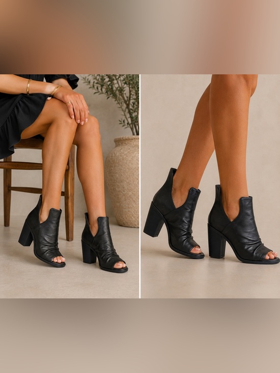 G.C. Shoes - G.C. Shoes Black Open Toe Cutout Ankle Booties Block Heel Size 8 NWOB